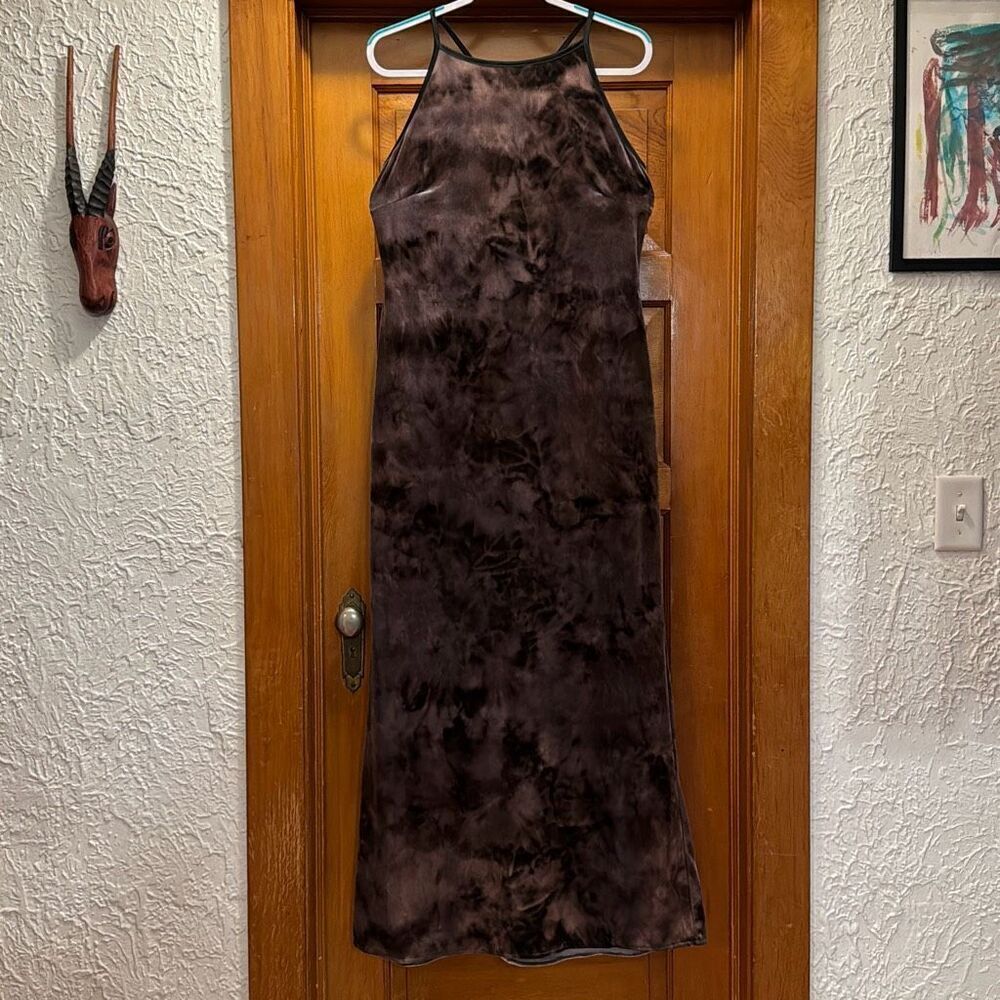 Vintage Cachet Velour Mauve Tie Dye 90s Maxi Dress Women’s 12
